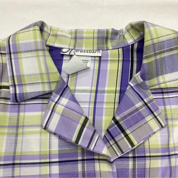 Dress Barn Blazer SZ L Purple Green 3/4 Sleeves Plaid Office Wear Vintage Light - Picture 4 of 10